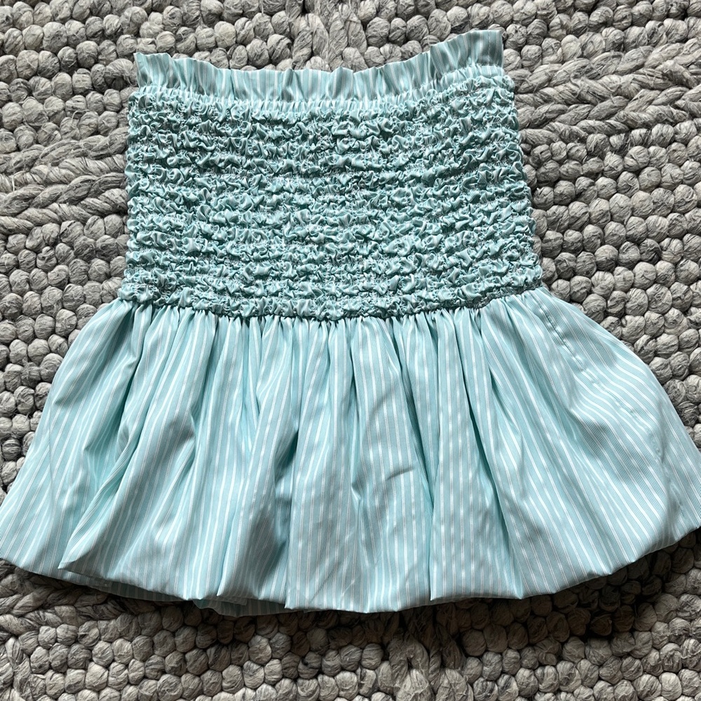 Petersyn light aqua stripe “Easton” popcorn bubble mini skirt